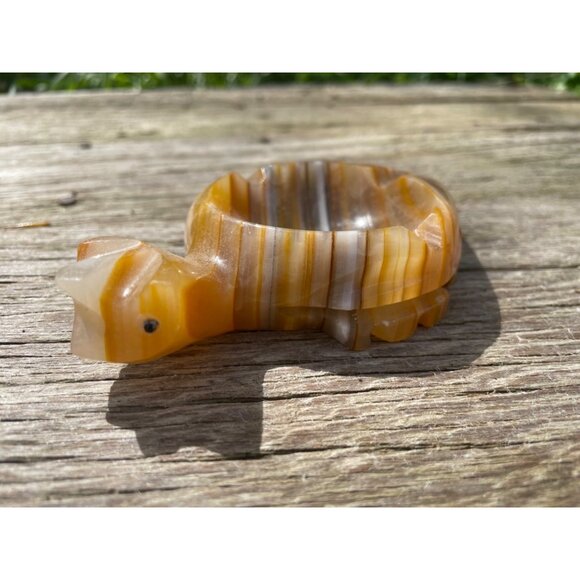 Vintage 1970s Carved Banded Onyx Turtle Ashtray - Picture 10 of 10